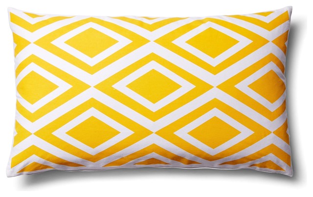 Indoor Outdoor Geometric Diamond Lumbar Rectangle Modern Pillow, Yellow, 14x24, - Contemporary ...